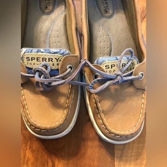 SPERRY Womens Leather Angelfish Boat Lace Tie Sequins Loafer Tan Shoe Size 6.5 - Picture 9 of 13